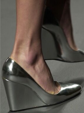 PRADA S/S 2003 Metallic Silver Wedge Pumps